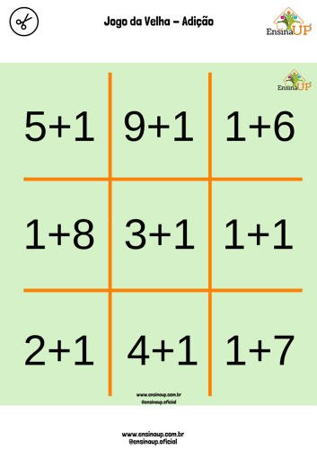 Jogo da velha da adição - Atividades pedagógicas